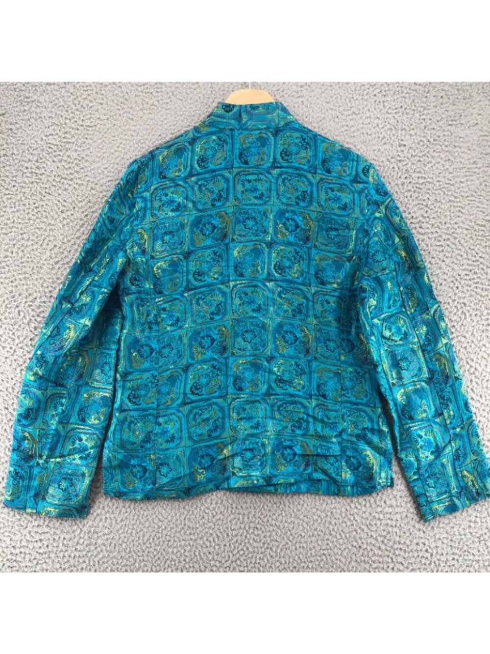 Chicos Jacket Women 0 US Small Green Blue Floral Silk Blend Button Asian Shimmer - Picture 3 of 9